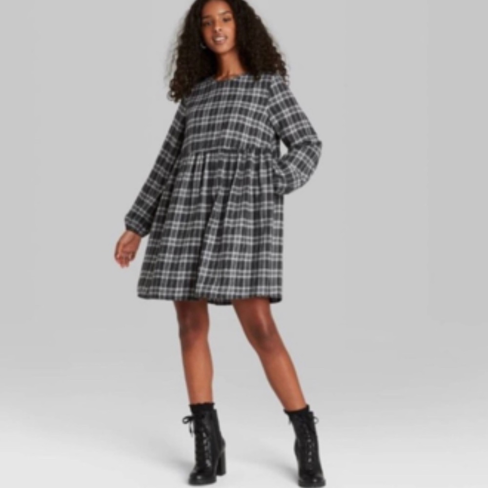 Wild fable skater dress black and white plaid size L
